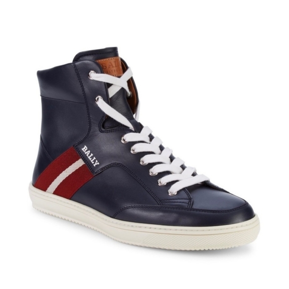 Bally | Oldani Men's Navy High-Top Leather Sneakers - Picture 1 of 10